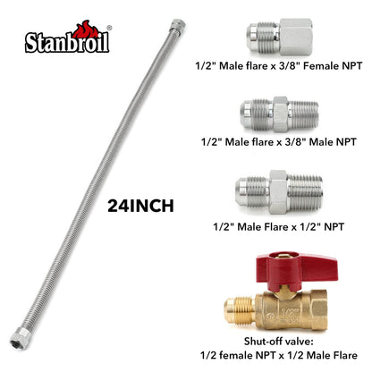 Stanbroil One Stop Gas Appliance Hook Up Kit, Brass Gas Ball Valve and Flexible Gas Connector with Fittings for Garage Heaters, Gas Stoves, Wall Mounted Heaters, Gas Fireplace and Gas Dryer