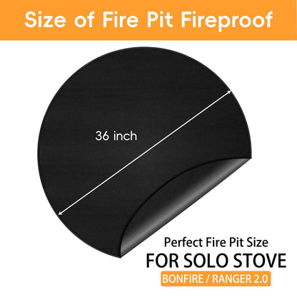 36" Fire Pit Mat for Solo Stove Bonfire, Round Fireproof Under Grill Mats for Deck Patio Grass Outdoor Grill Accessories, Portable and Reusable