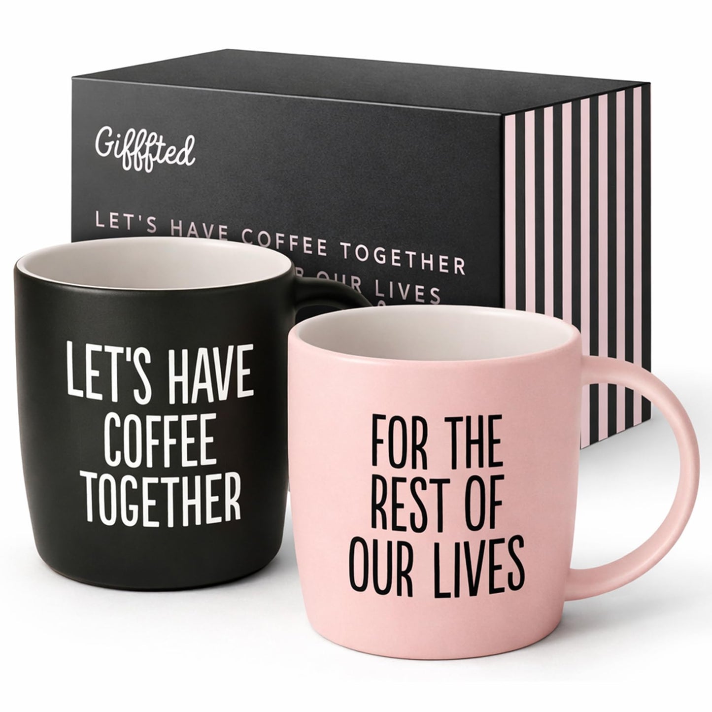 Triple Gifffted Lets Have Coffee Together Coffee Mug Set, Engagement Wedding Gifts for Couple, Bride and Groom Newlywed Bridal Shower, His and Hers, Mr and Mrs, Christmas, Valentine’s, Ceramic 380ML