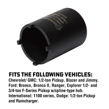 Powerbuilt Spindle Nut Socket, 4 Lug, 2-3/8 Inch Outer Diameter, Bronco Ranger Ford Chevy GMC Pickup Trucks and SUV - Black 648473