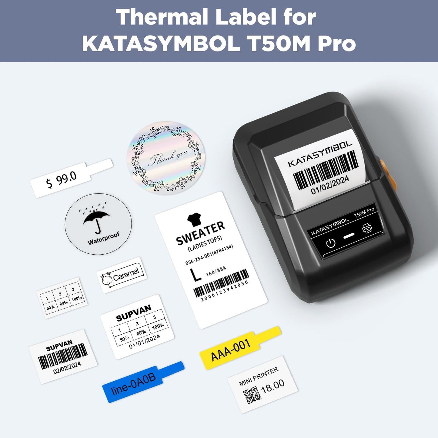 SUPVAN T50M Series Label Maker Tape, 4 Rolls 30mm x 20mm 360 Labels/Roll Genuine Laminated Thermal Label Tape Refill, Waterproof Oilproof Highly Adhesive Auto Detect Labels, Black on White