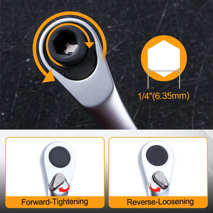 LEONTOOL 32 Pcs Mini Ratchet Set, Stubby Right Angle Screwdriver 1/4" Mini Ratchet Wrench and Screwdriver Bit Set, CR-V Steel Low Profile Reversible 72-Tooth Ratcheting Wrench for Tight Spaces