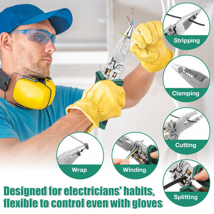 Wire Stripping Tool with Voltage Tester 2026 New 10 in 1 Multifunctional Electrical Pliers Wire Stripping Pliers for Cutting Pulling Wires Crimping Repair Tool (Green& Black)