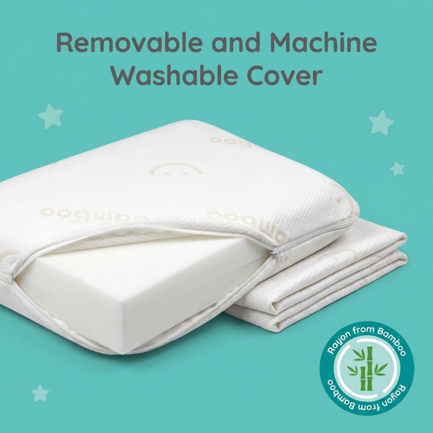 Baby Works Toddler Pillow - Soft, Supportive and Breathable Memory Foam with Hypoallergenic Bamboo Cover, Chiropractor Recommended, Washable and Removable Cover, Perfect for Cribs, Ages 12m+