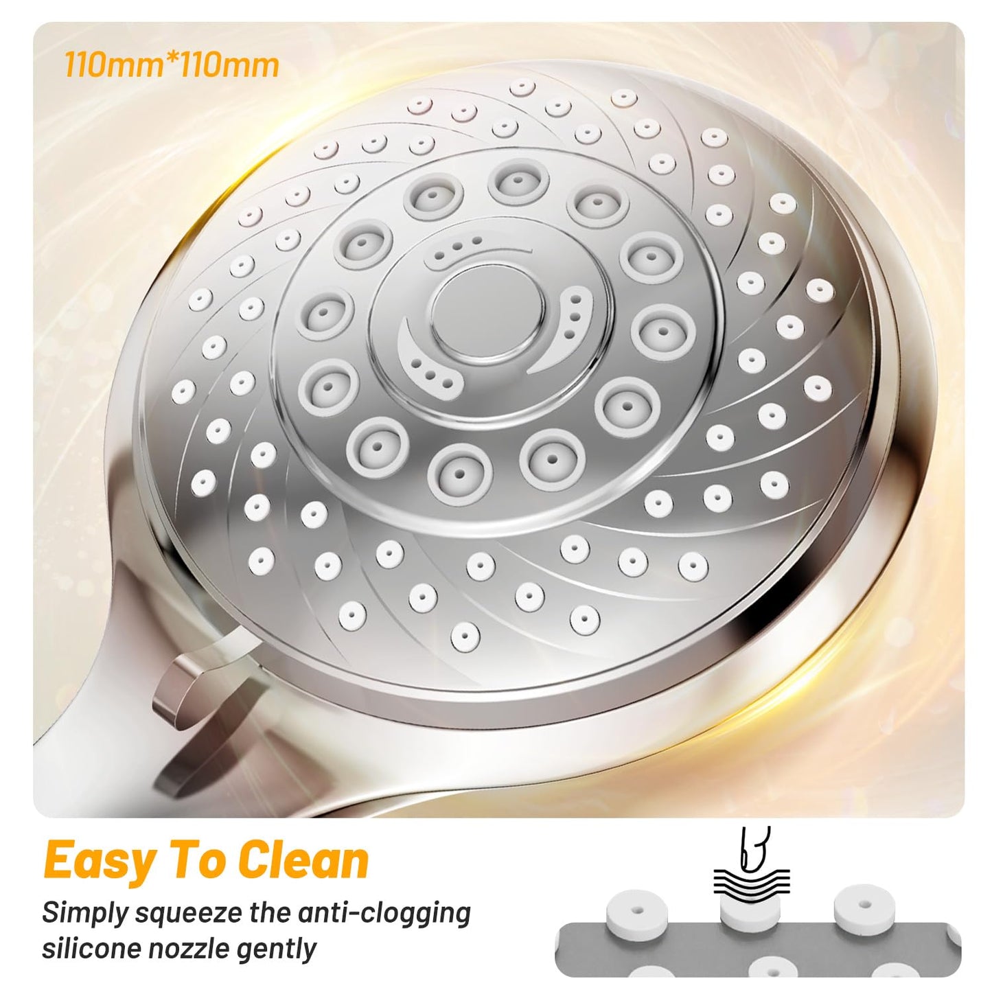 VEHHE 6 Spray Modes Handheld Shower Head Saving Water, Bright Shower Head with Anti-Clog Nozzles and Anti-Leak, Shower Head with Hose 1.5M and Adjustable Universal Bracket∣Silver
