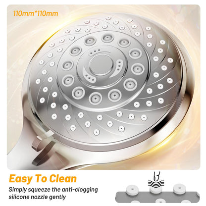 VEHHE 6 Spray Modes Handheld Shower Head Saving Water, Bright Shower Head with Anti-Clog Nozzles and Anti-Leak, Shower Head with Hose 1.5M and Adjustable Universal Bracket∣Silver