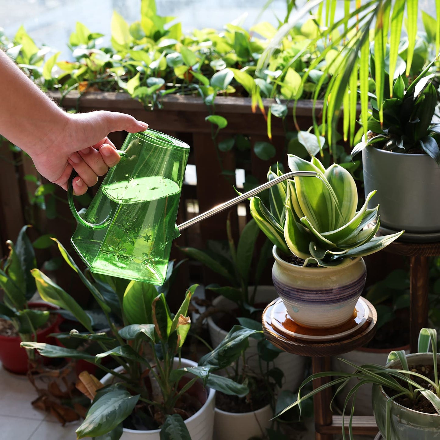 Watering Can, Goowin Watering Can Indoor Plants, Long Spout Small Watering Can for Indoor Outdoor Plants, 47 oz Indoor Plant Watering Can with Bonus 16 oz Spray Bottle & 8.5 oz Squeeze Bottle, Green