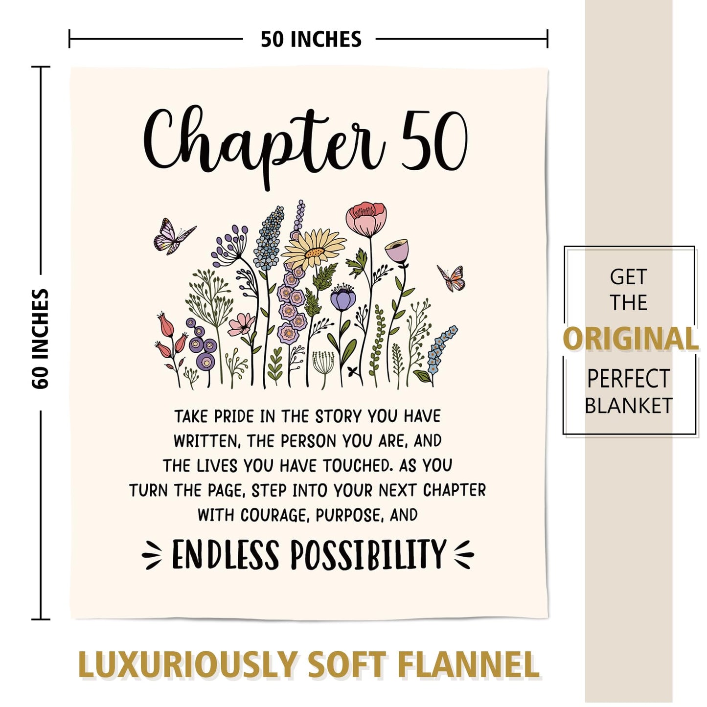 Afterprints 50th Birthday Gifts for Her, Chapter 50 Birthday Blanket, 50 Year Old Bday Gifts for Women Friend, Sister, Mom, 1975, 50th Birthday Decorations, Turning 50 Throw Blankets 50'' x 60''
