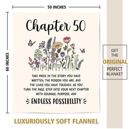Afterprints 50th Birthday Gifts for Her, Chapter 50 Birthday Blanket, 50 Year Old Bday Gifts for Women Friend, Sister, Mom, 1975, 50th Birthday Decorations, Turning 50 Throw Blankets 50'' x 60''