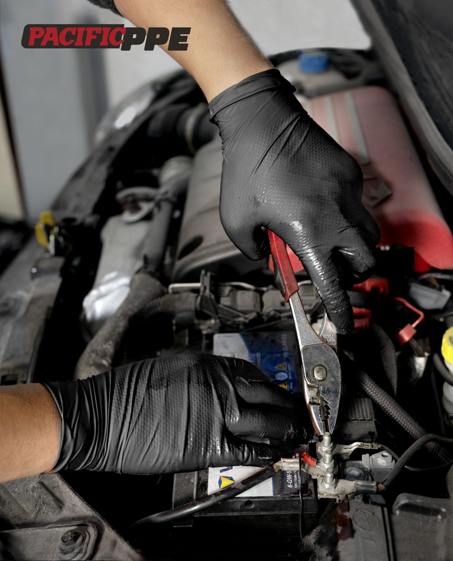 PACIFIC 8 Mil Heavy Duty Black Nitrile Gloves, Food Safe, Latex Free, Mechanic, Fully-Diamond Textured Grip Industrial Disposable Gloves, X-Large