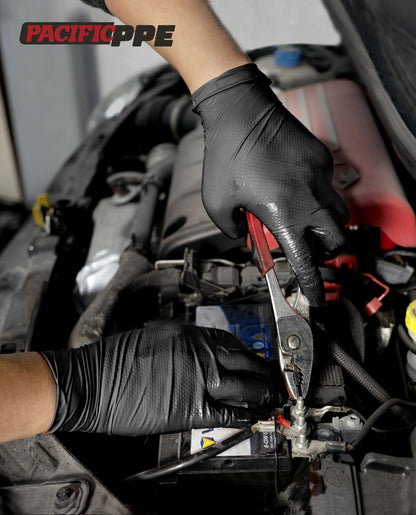 PACIFIC 8 Mil Heavy Duty Black Nitrile Gloves, Food Safe, Latex Free, Mechanic, Fully-Diamond Textured Grip Industrial Disposable Gloves, X-Large