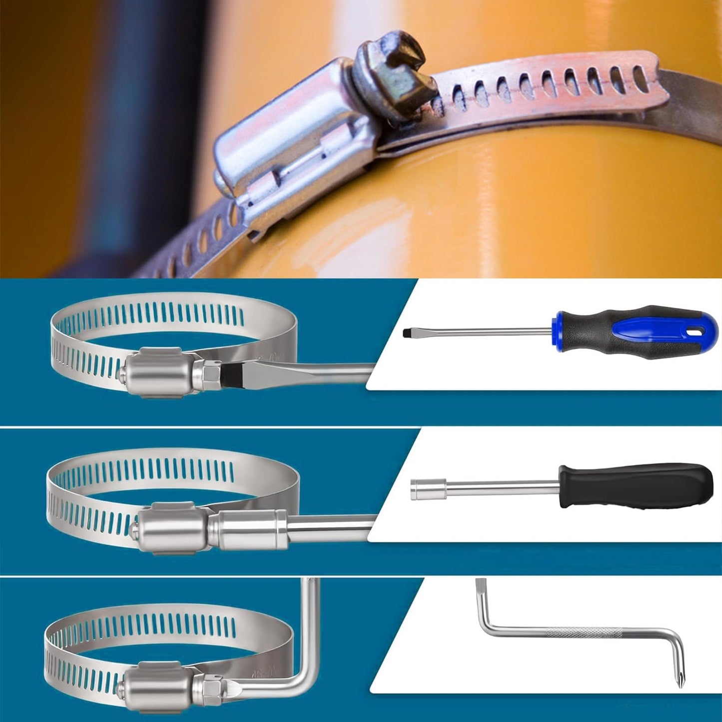 Acrux7 16 PCS 11 inch Hose Clamp 304 Stainless Steel Duct Clamps, Adjustable Range 270mm-292mm, Fuel Line Clamp Pipe Clamps for Automotive Mechanical Application