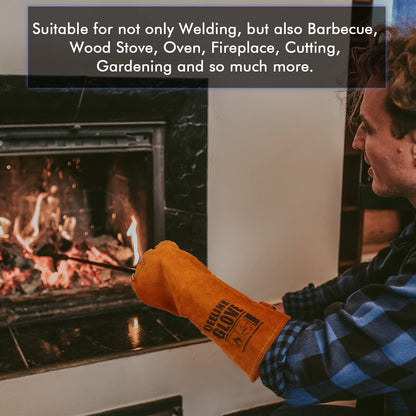 QeeLink Welding Gloves - Heat & Wear Resistant Lined Leather and Fireproof Stitching - For Welders/Fireplace/BBQ/Gardening