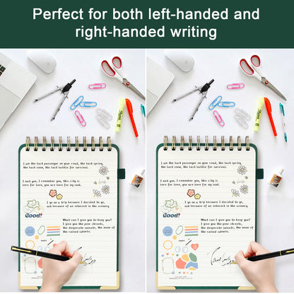 A5 Top Spiral Notebook, Large Leather Hardcover Top Bound Steno Pads, 240 Pages 100 gsm Thick Lined Paper Left Handed Notebook Journal for Work, School, Meeting Writing - Green, 5.9" x 8.5"