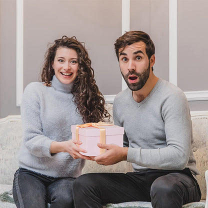 CHARMGIFTBOX 5 Pack Large Square Nesting Gift Boxes with Lids for Presents, Pink Stacking Gift Box with Ribbon Card for Wedding Birthday Party Valentine Christmas