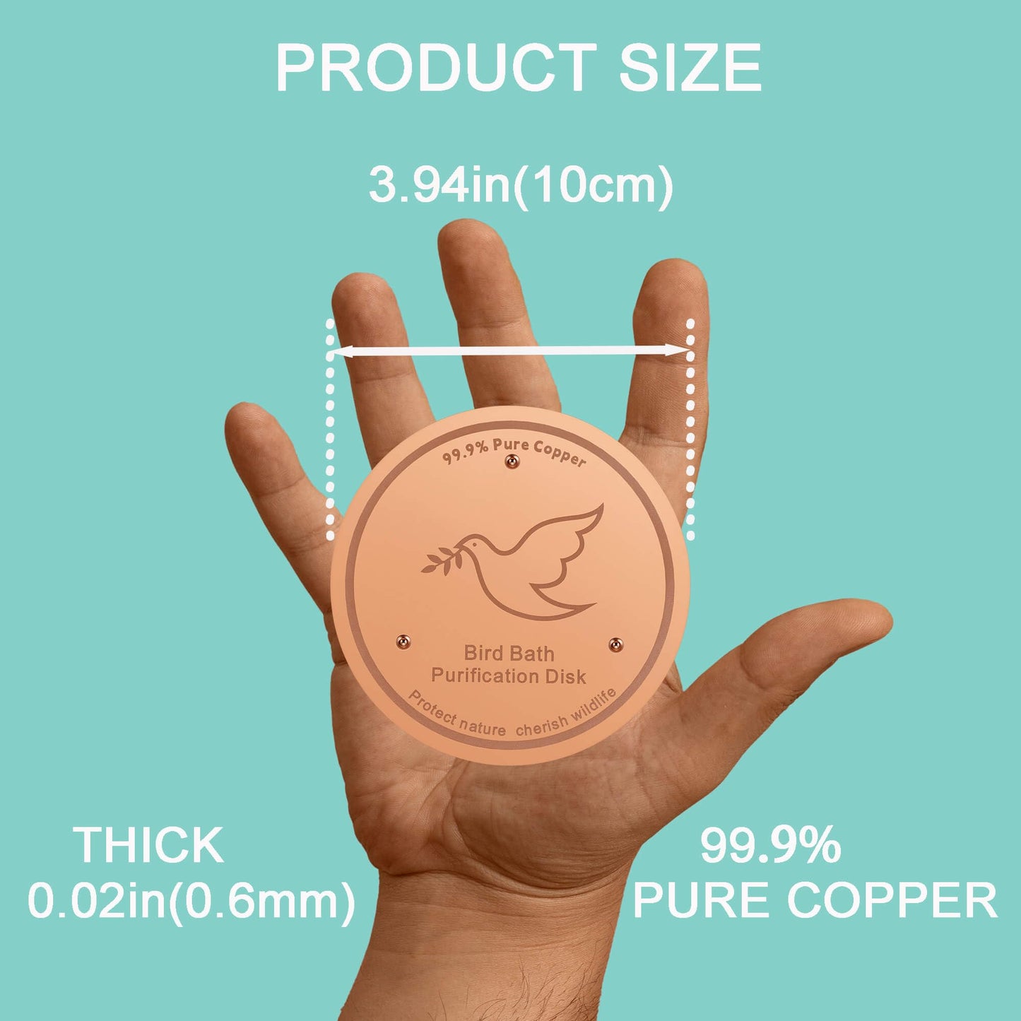 YUMEWARM 3Pack Bird Bath Copper Purification Disk | 0.6mm Reinforced 99.9% Pure Copper | Universal Fit for Outdoor Birdbaths(Birdbath Copper 3 Pack)
