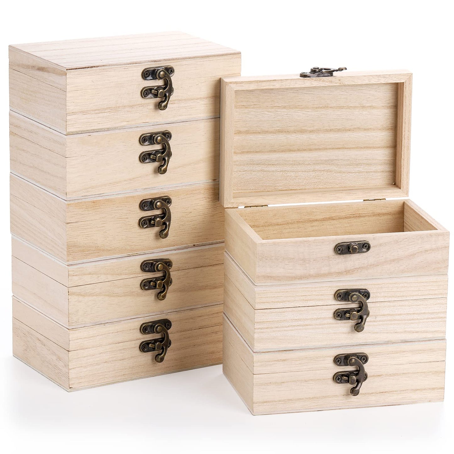 Yarlung 8 Pack Unfinished Wooden Boxes for Crafts, 6x4x2 Inch Small Keepsakes Box Jewelry Storage Unpainted DIY Gifts Box for Treasure Chest, Art Hobbies, Hinged Lid with Front Clasp