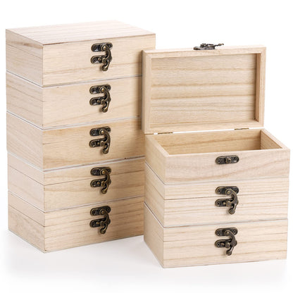 Yarlung 8 Pack Unfinished Wooden Boxes for Crafts, 6x4x2 Inch Small Keepsakes Box Jewelry Storage Unpainted DIY Gifts Box for Treasure Chest, Art Hobbies, Hinged Lid with Front Clasp