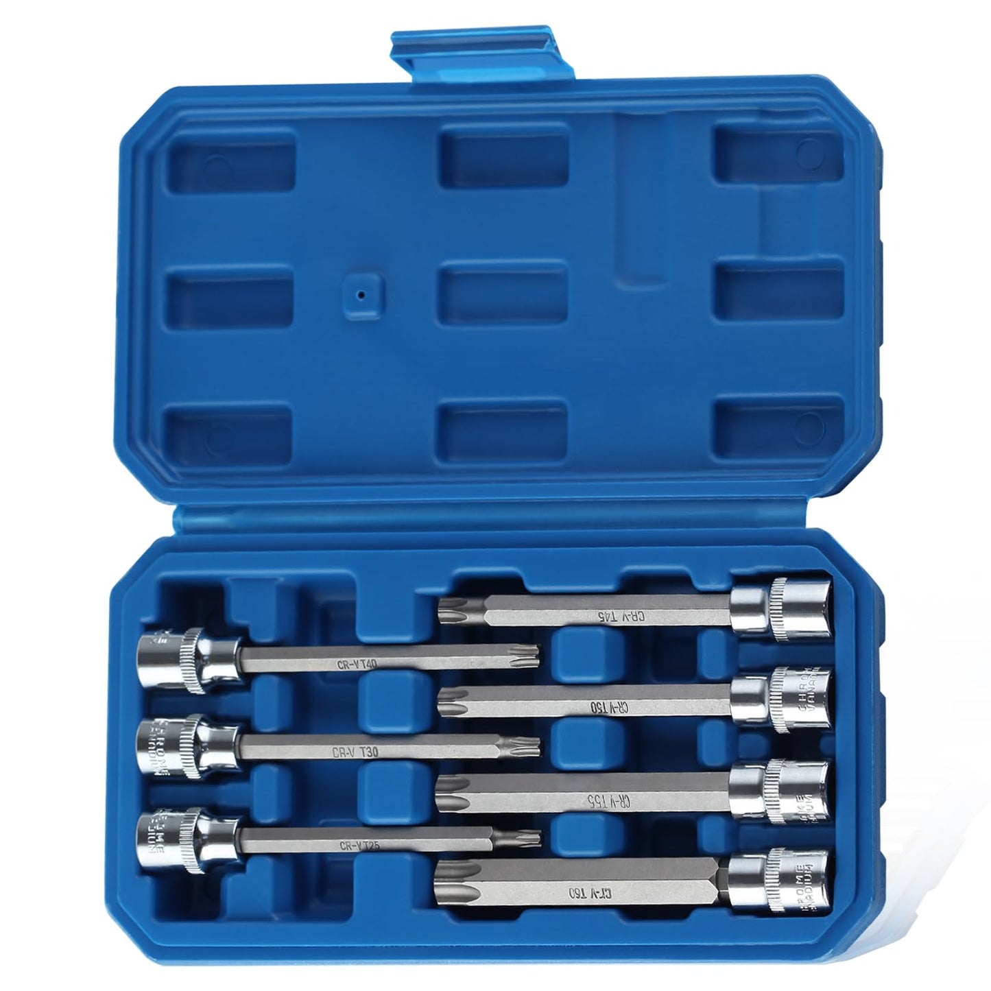 LEONTOOL Extra Long Torx Star Bit Socket Set 7 Piece T25-T60, 3/8" Drive 110mm Long Torx Bit Socket Set, Star Screwdriver Bit Set S2 Alloy Steel Impact Torx Socket Set with Portable Storage Case