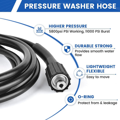 Pressure Washer Hose 25 FT×1/4", Kink Resistant Replacement Power Washer Hose, M22-14mm Female Thread, High Pressure Washer Extension Hose for Most Bands, 1500-2500 PSI