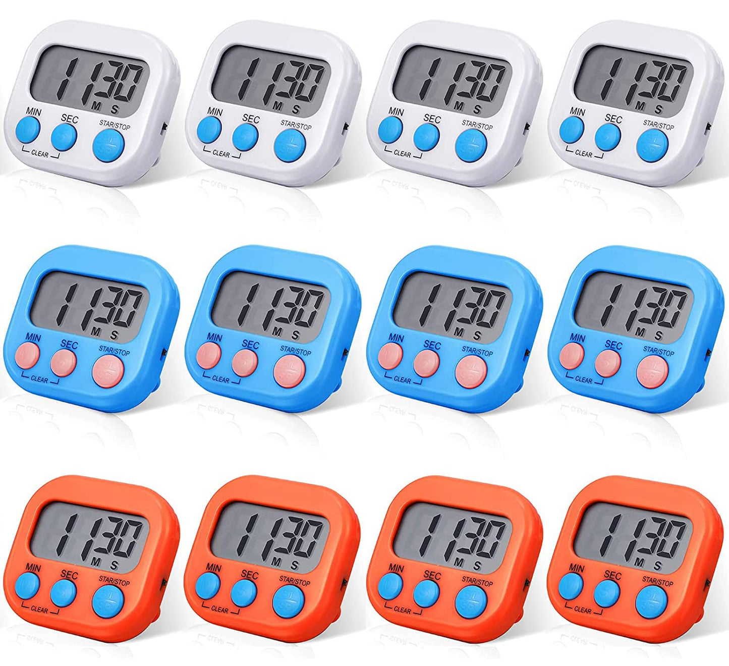 12 Pack Digital Kitchen Timer Large LCD Display Loud Alarm Strong Magnetic Stand, Minute Seconds Count Up Countdown and Simple Operation Timers for Cooking, Bathroom, Kids, Teacher, Classroom