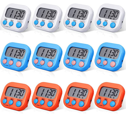 12 Pack Digital Kitchen Timer Large LCD Display Loud Alarm Strong Magnetic Stand, Minute Seconds Count Up Countdown and Simple Operation Timers for Cooking, Bathroom, Kids, Teacher, Classroom