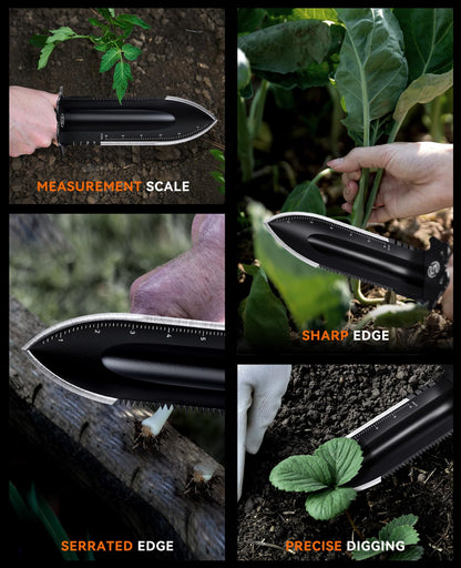SUNPOW Metal Detector Shovel - Heavy Duty Double Serrated Edge Digger Trowel - Garden Digging Tools with Carrying Sheath - Metal Detector Accessories