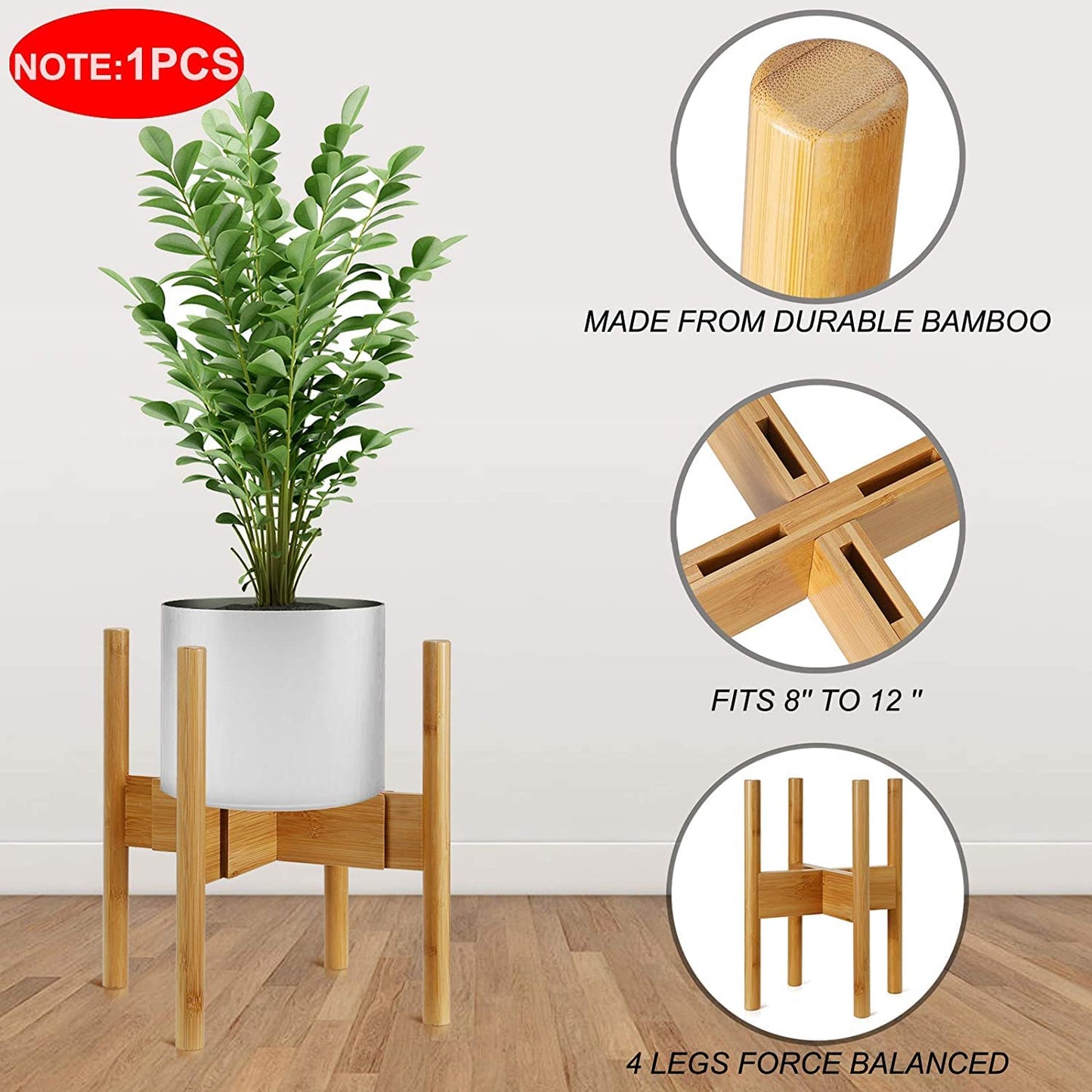 1-Pack Plant Stand, Mid-Century Modern Flower Pot Holder, Adjustable Plant Stand for Multiple Pots, Indoor Space Saving Vertical Plant Shelf, Fits Planter Size of 20-30 CM (Plant Pot NOT Included)