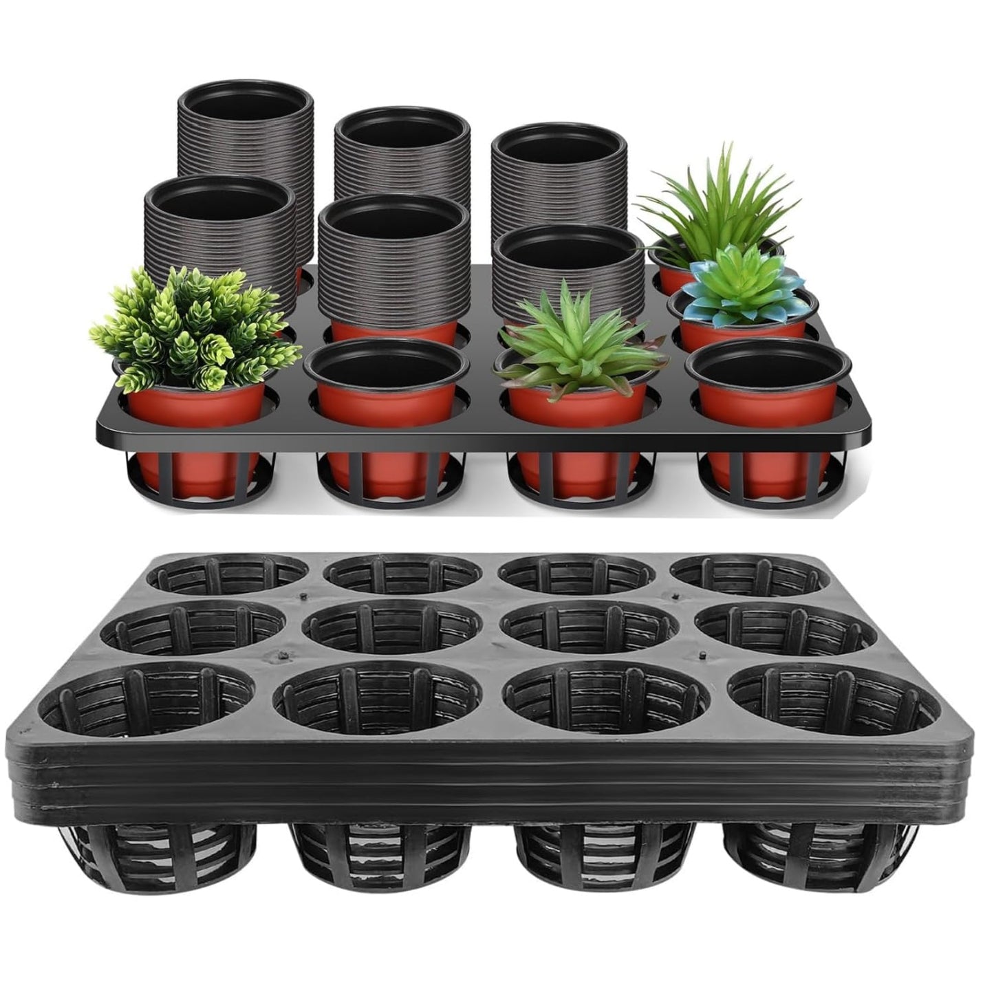 12 Cell Nursery Planter Pots Trays, 6-Pack Seed Starter Pots Moving Trays, Plant Pot Shuttle Carry Holder and Trays for 4 inch Round Plastic Nursery Pots Flowerpot Carrier Transporting