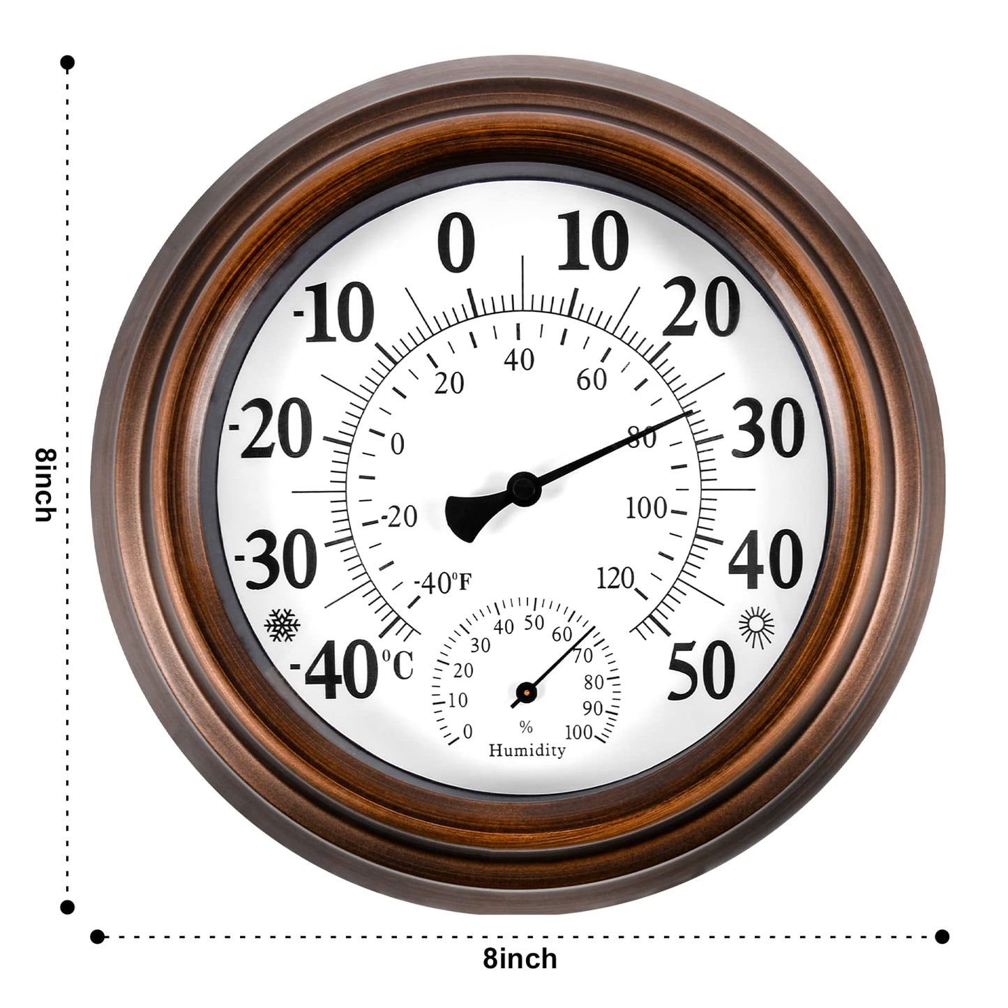 8'' Indoor Outdoor Thermometer Hygrometer - Premium Steel Outdoor Instant Read Thermometer, Decorative Outdoor Thermometers for Patio, Wall Thermometer Battery Free