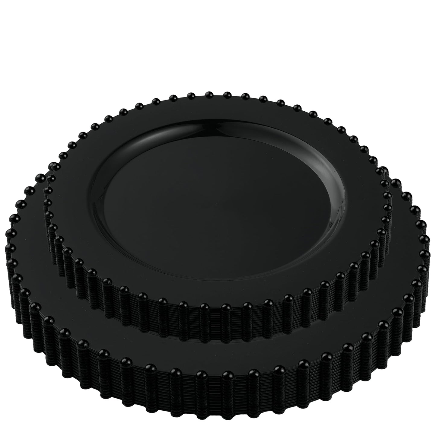 PLASTICPRO 32 Piece Combo Plastic Dinner Plates Disposable Plastic Fancy Heavy Duty Party Dishes 7 inch and 10 inch, Black Beaded