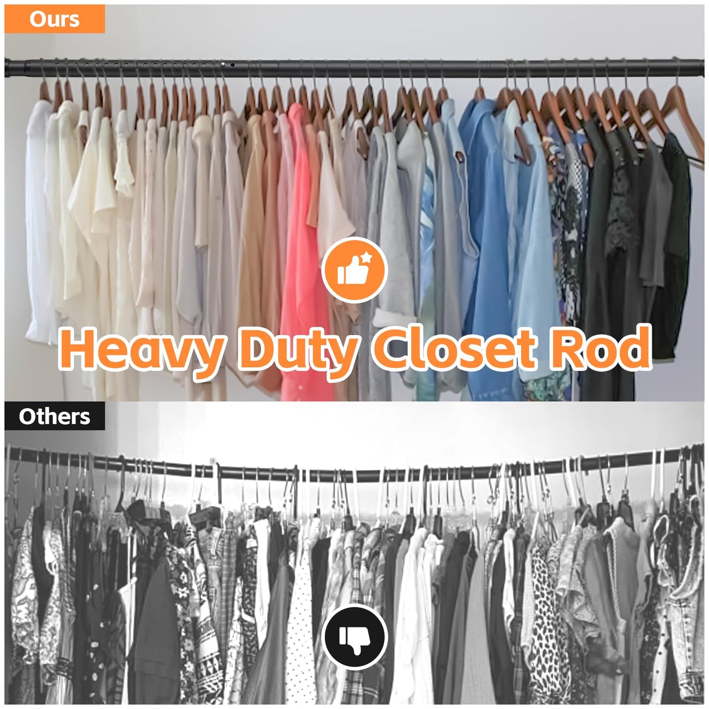 Closet Rods for Hanging Clothes, Heavy Duty Closet Rod 17-82 Inch Adjustable Clothes Hanging Bar Metal Shower Curtain Rods for Closet, Wardrobes, Bathroom, Windows