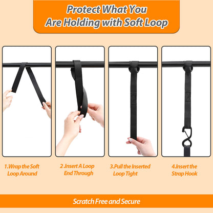 Ratchet Straps, Ohuhu 4 Pack 15 FT Ratchet Tie Down Straps with Safety Clip and 4 Soft Loops, Cargo Straps for Trucks Moving Appliances Motorcycle, 500 lbs Load Cap 1500 lbs Breaking Limit, Black
