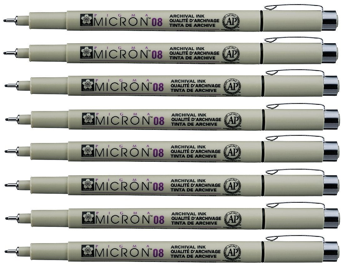 Sakura Pigma Micron pen 08 Black felt tip artist drawing pens - 8 pen set