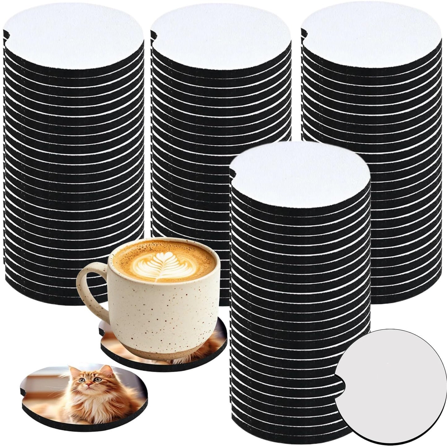 100 Pcs Sublimation Car Coasters Blanks, 2.75-inch Round Car Coasters, Custom Kitchen Coffee Table Decor, DIY Crafts, Thermal Sublimation Supplies, Party Favor and Gifts for Birthday Wedding Christmas