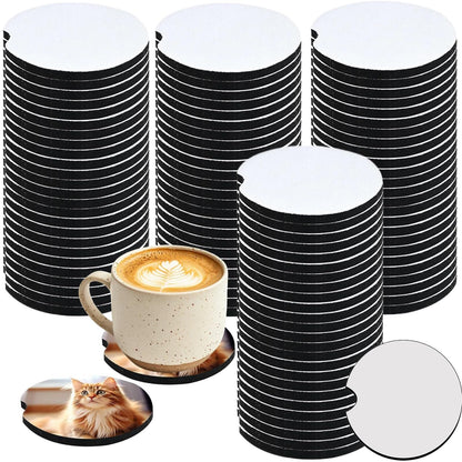 100 Pcs Sublimation Car Coasters Blanks, 2.75-inch Round Car Coasters, Custom Kitchen Coffee Table Decor, DIY Crafts, Thermal Sublimation Supplies, Party Favor and Gifts for Birthday Wedding Christmas