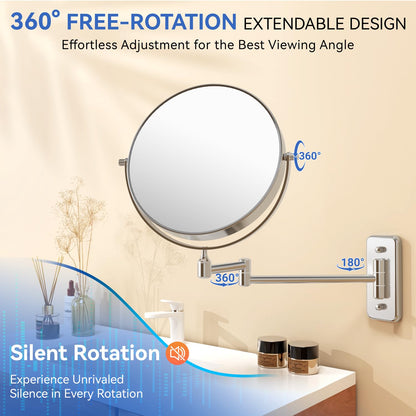 Auxmir 20X/1X Wall Mounted Makeup Mirror, 8" Double-Sided Magnifying Mirror with Tweezers, Bathroom Vanity Makeup Mirror, Cosmetic Mirror with 360° Swivel Extendable Arm, Chrome