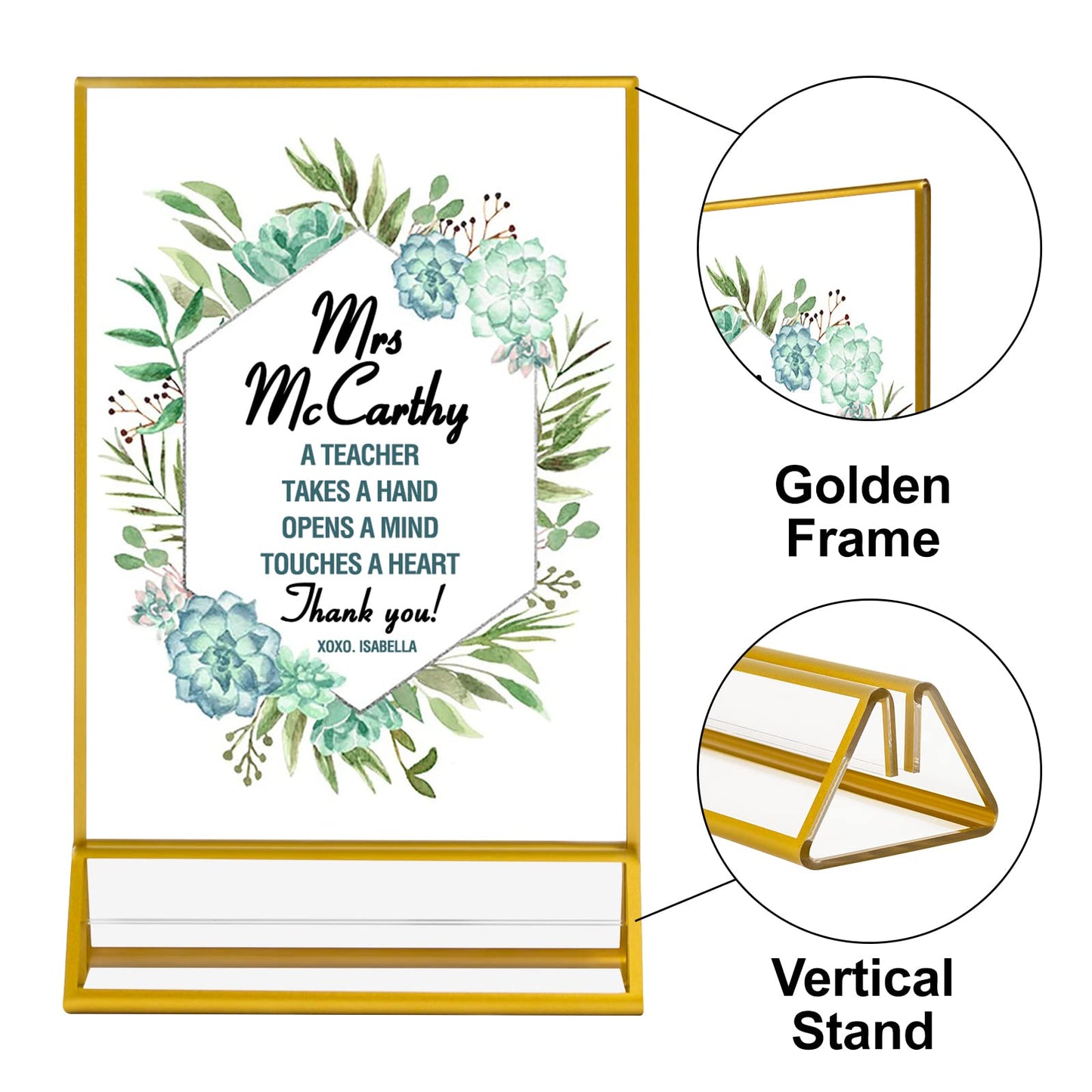 Acrylic Gold Sign Holders, 5x7 Vertical Clear Picture Frames with Gold Borders, Double Sided Table Menu Display Stand for Restaurant Signs, Wedding Table Numbers, Photos and Art Display - 6 Pack