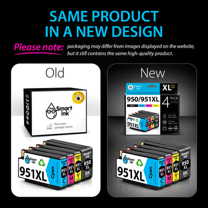 Smart Ink Compatible Ink Cartridges Replacement for HP 950XL 951XL 951 XL 950 XL 4 Pack Combo (Black, Cyan, Magenta, Yellow) for HP Printer Officejet Pro 8600 8610 8620 8640 8660 8615 8625 251DW 276DW