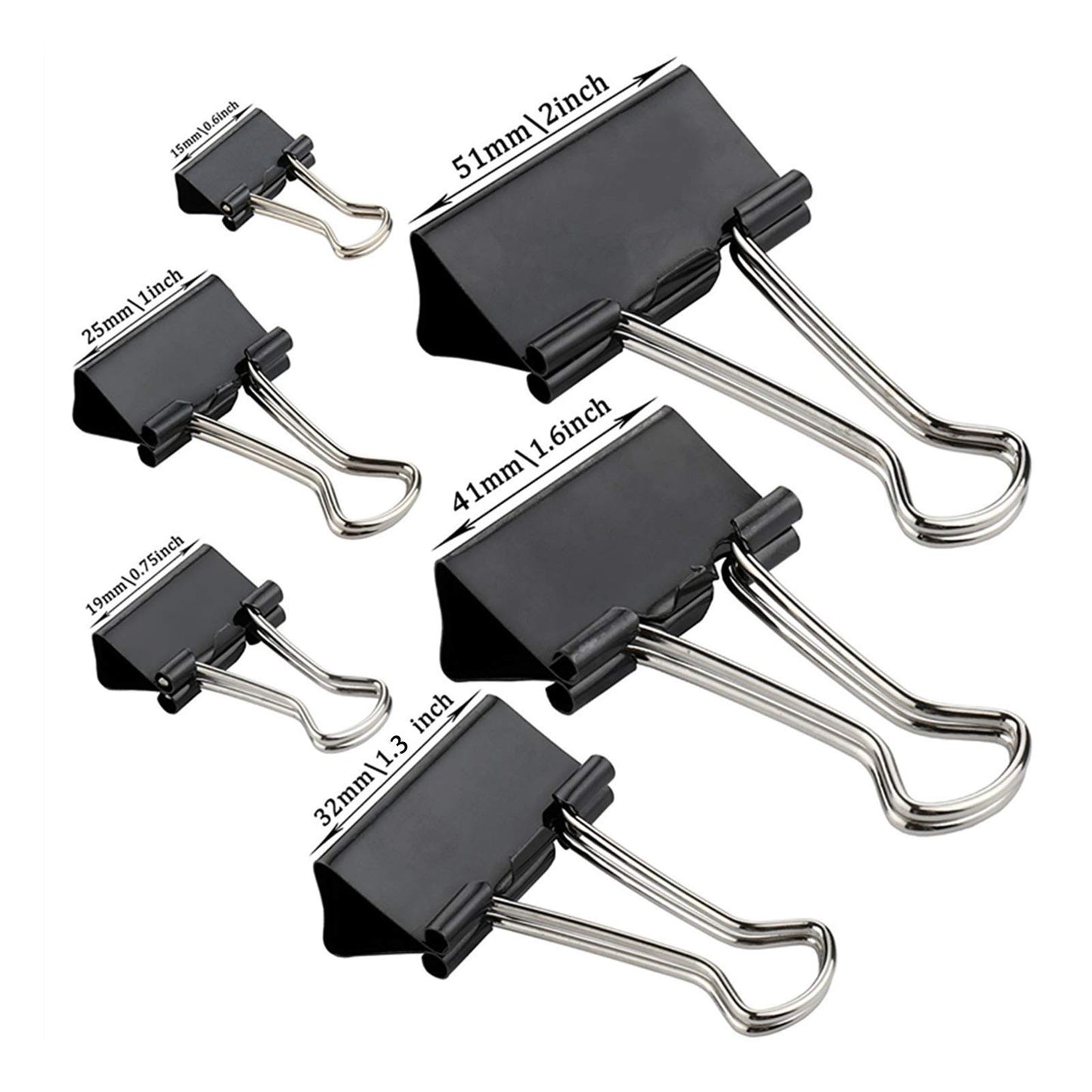 Binder Clips Paper Clamps Assorted Sizes 200 Count (Black), Jumbo, Large, Medium, Small, Mini and Micro,6 Sizes for Office, School and Home