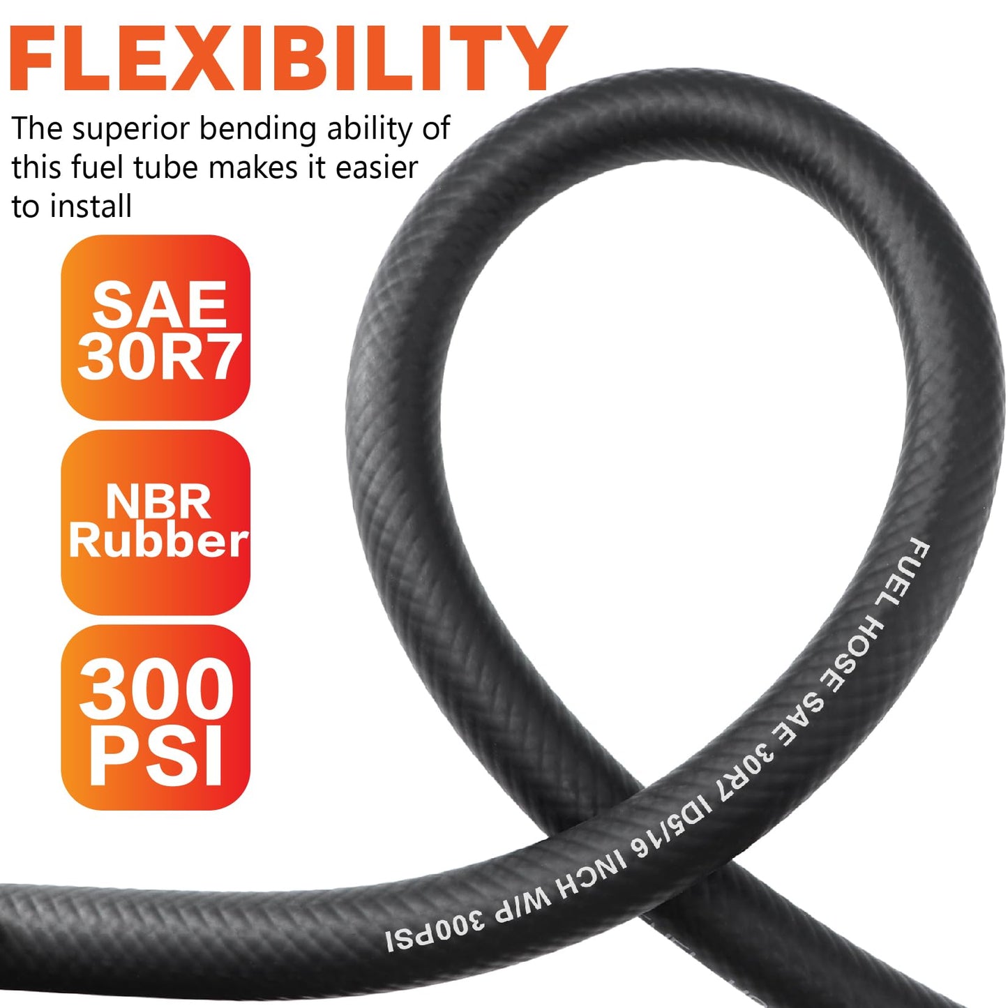 Taxutor 5/16 in NBR Rubber Fuel Line Hose, 10 FT, 10 PCS Clamps, Black, Automotive Fuel Hose