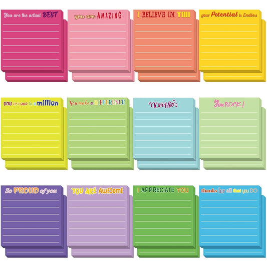 Wonninek 24 Pcs Employee Appreciation Sticky Notes 3'' x 3'' Motivational Self-Stick Memo Note Pads Appreciation Gifts Sticky Memo Pad for Coworker Nurse Office Teacher Friends Colleagues Partners