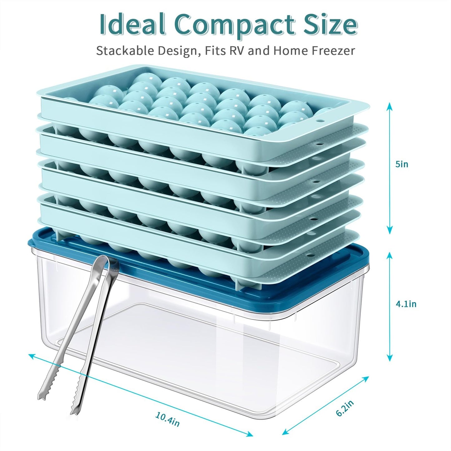 ARTLEO Round Ice Cube Trays 4 Pack for Freezer with Lid Bin, Upgrade Easy Release Ice Ball Maker Mold, Perfect 1.2IN*132 Sphere ice Trays, Freezer Ice Container with Lid, Ice Bucket Tong, Bpa Free