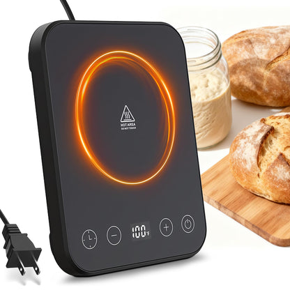 Sourdough Starter Warmer Mat, 70-100℉ Adjustable with 1℉ Precision Warming Heating Pad for Proofing Bread for Home Baking with US Plug, 0-12H Timer, Memory Function (Black)