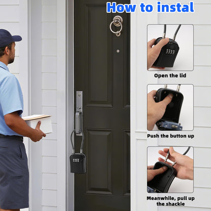 AMMIY Key Lock Box,Portable Waterproof Lockbox with Removable Shackl, Wall-Mounted Key Storage Box, 4-Digit Combination Key Storage Lockbox for Home,Office,Garage, Airbnb,Apartment (BLACK)