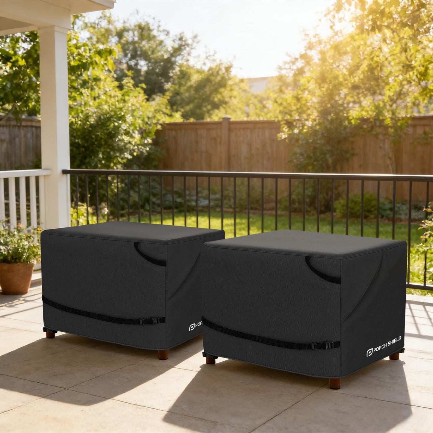 Porch Shield Patio Ottoman Cover - Waterproof Outdoor Rectangular Side Table Covers – 28L x 24W x 18H inch, Black