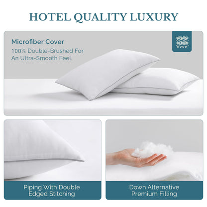 Casa Platino Bed Pillows Standard Size 2 Pack (20x26) - Down Alternative Sleeping Pillows, Hotel Quality, Hypoallergenic & Supportive for Side & Back Sleepers