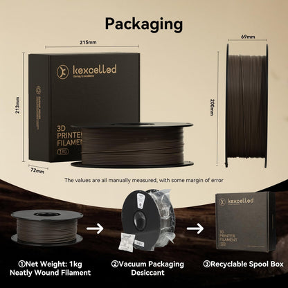 Kexcelled Real Wood Fiber PLA Filament 1.75mm,Natural Birch Wood PLA 3D Printer Filament 1kg Spool(2.2lbs), Compatible with Most FDM Printers