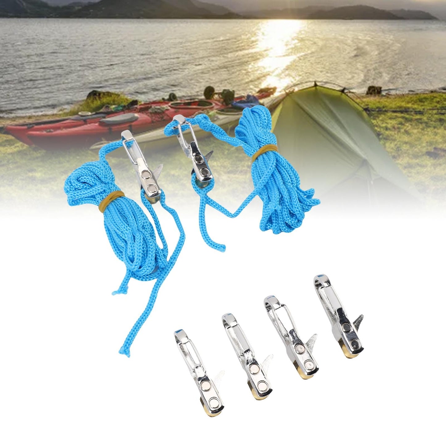 6PCS Rope Adjuster Kit Quick Adjustable Adjustment Secure Fixation Cord Tensioner with Rope for Camping Boating