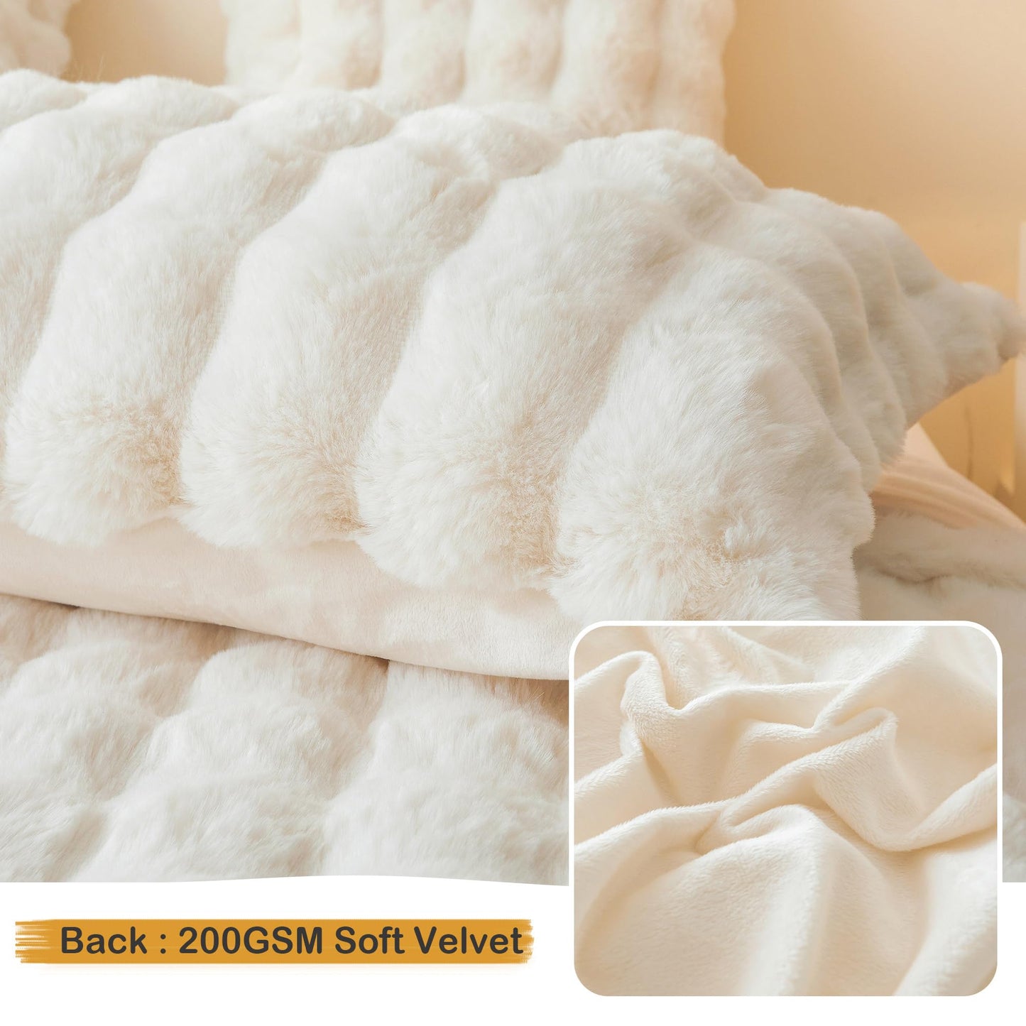 LIFEREVO 2 Pack Fluffy Faux Rabbit Fur Pillow Cases, Luxury Soft Plush Shaggy Bubble Pillowcases Standard Size with Zipper Closure, Furry Fuzzy Ivory Long Pillow Shams Bedroom Living Room 20x26, Beige